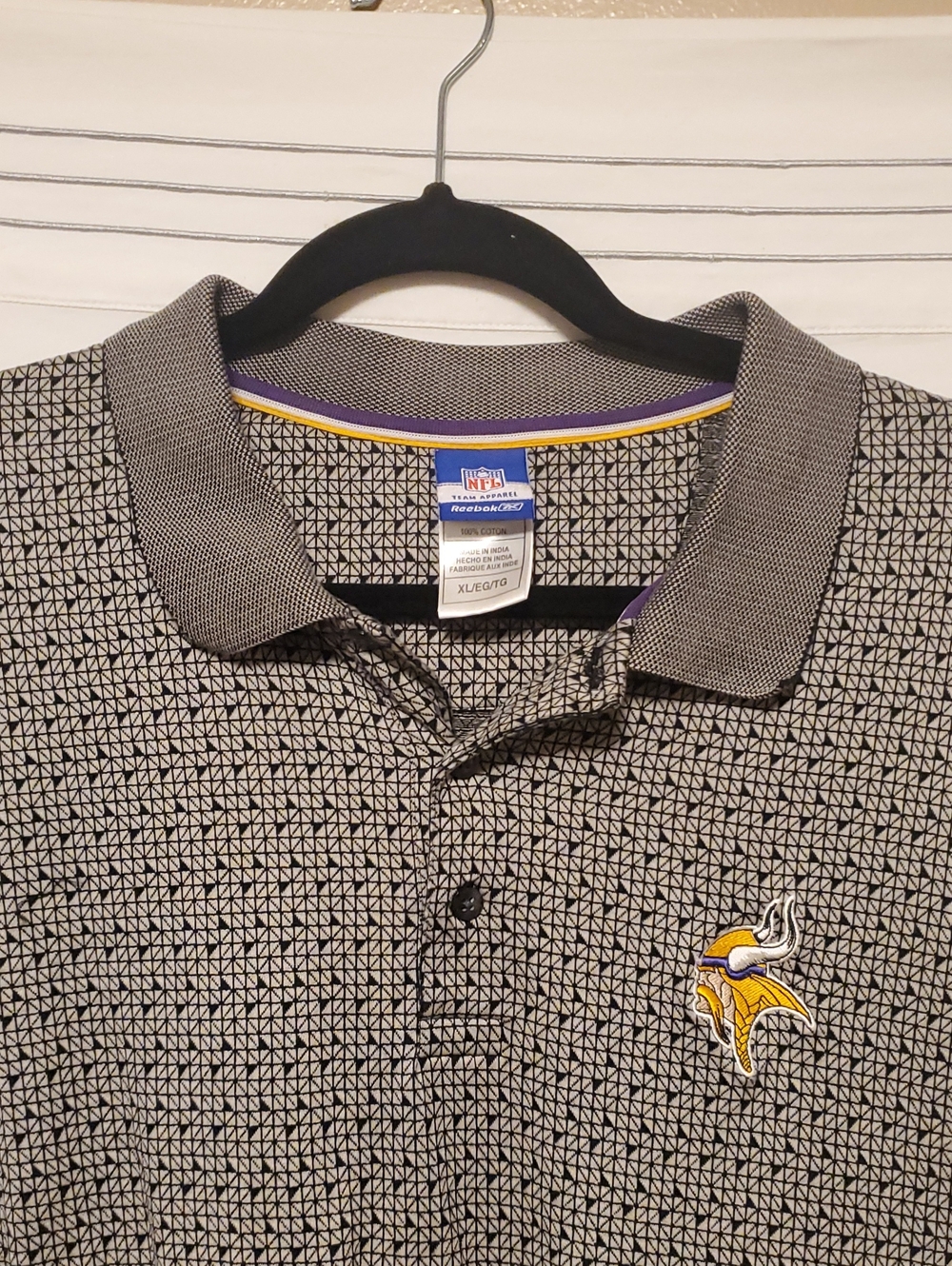 Vintage NFL Minnesota Vikings Men’s Black & Gray Polo Shirt Reebok Sz Lg